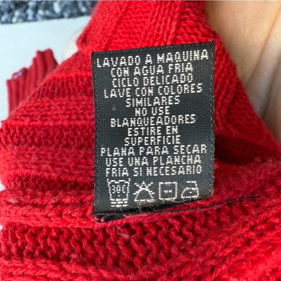 Ralph Lauren Red Hooded chunky Sweater Vintage Heavy Knit Large Cotton - Picture 7 of 12
